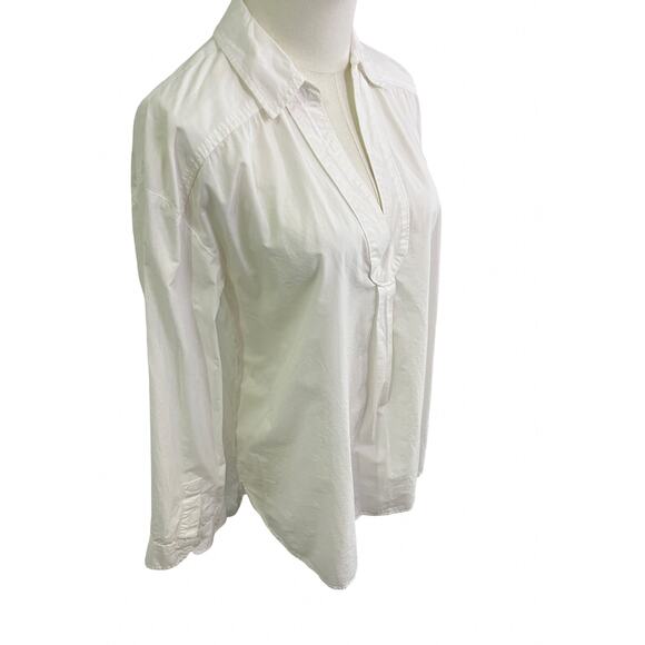 Anthropologie White Button Down Blouse Size L 100% Cotton Long Sleeve Tunic - Picture 1 of 8